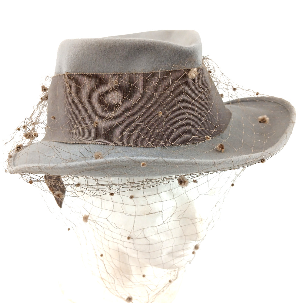 VTG Women's Stetson Fifth Avenue Gray The Emporium Felt Fedora Hat w/ Veil